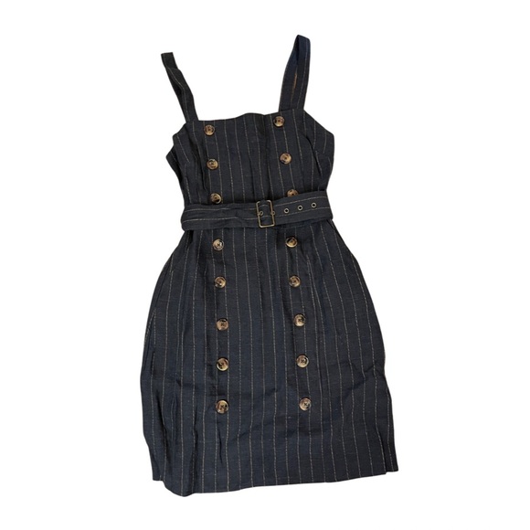 Forever 21 Linen Belted Pinstripe Summer Dress - Picture 1 of 8